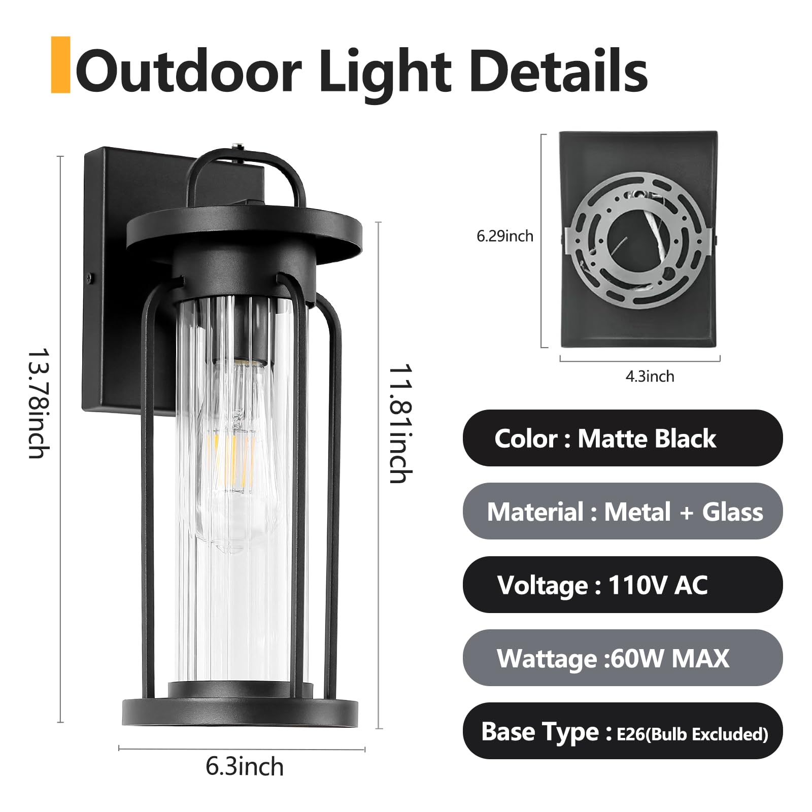 Dusk to Dawn Large Black Exterior Sensor Outdoor Lighting Fixtures (UPC-X10X) - Image 3