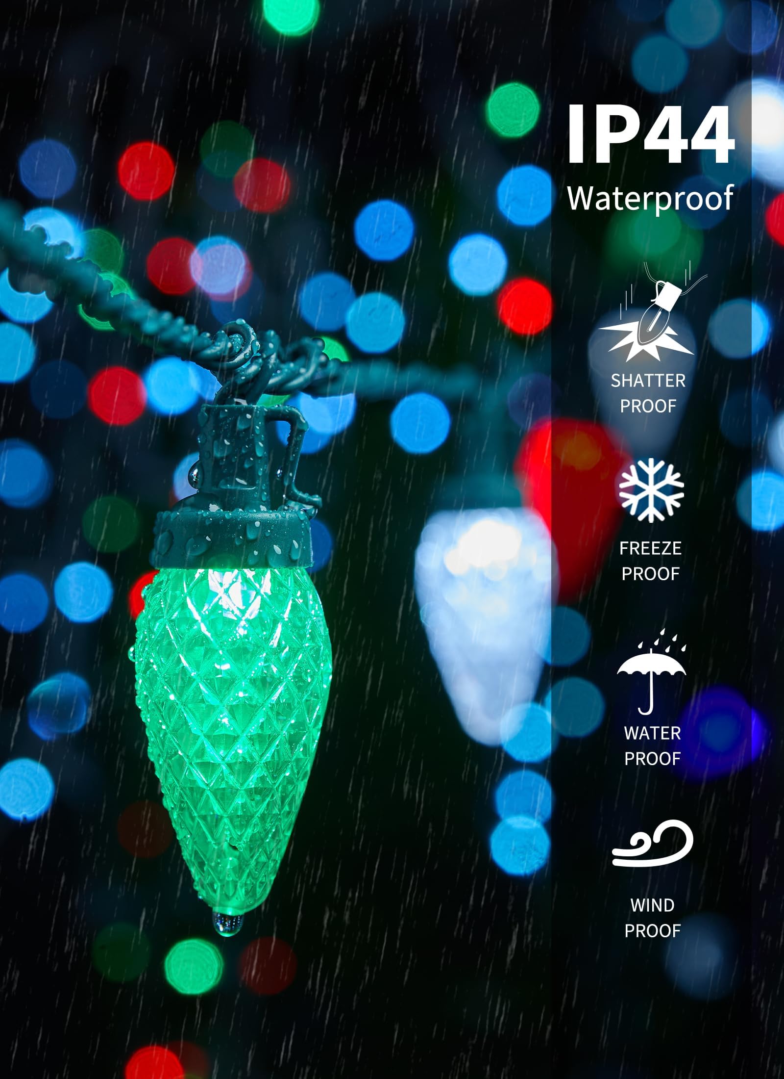 2 Pack C9 Outdoor LED Christmas Lights - 82ft 100 LED String Lights (UPC-6WFP) - Image 7