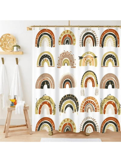 Boho Rainbow Shower Curtain Set with Hooks Terracotta and Green, 72x72 Inch (UPC-1XUZ)