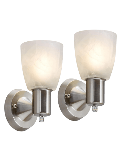 Set of 2 Brushed Nickel Vanity Lights with Rotary Switch and Frosted Glass (UPC-63GR)