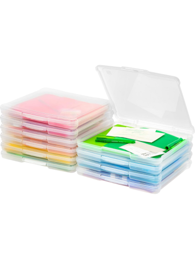 10-Pack Thin Portable Plastic Scrapbook Paper Storage Cases with Built-in Handle (UPC-4919)