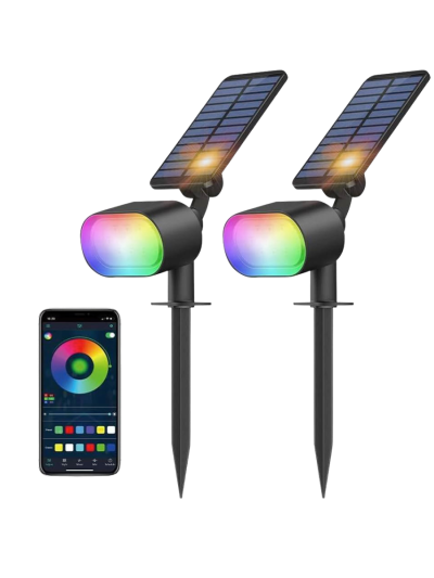 Bluetooth Smart App Controlled Solar RGBW Outdoor Spotlights (UPC-22FF)