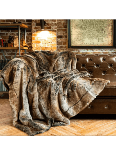 BATTILO HOME Large Brown Faux Fur Throw Blanket, 60" x 80", Reversible to Plush Velvet (UPC-7068)