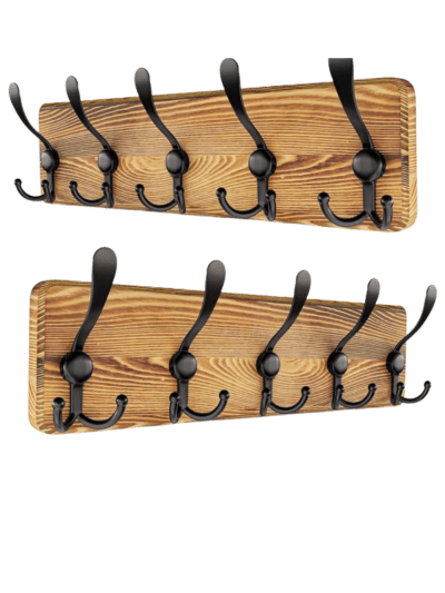 Solid Pine Rustic Coat Rack Wall Mount with 5 Hooks - 2 Pack (UPC-KBC4)