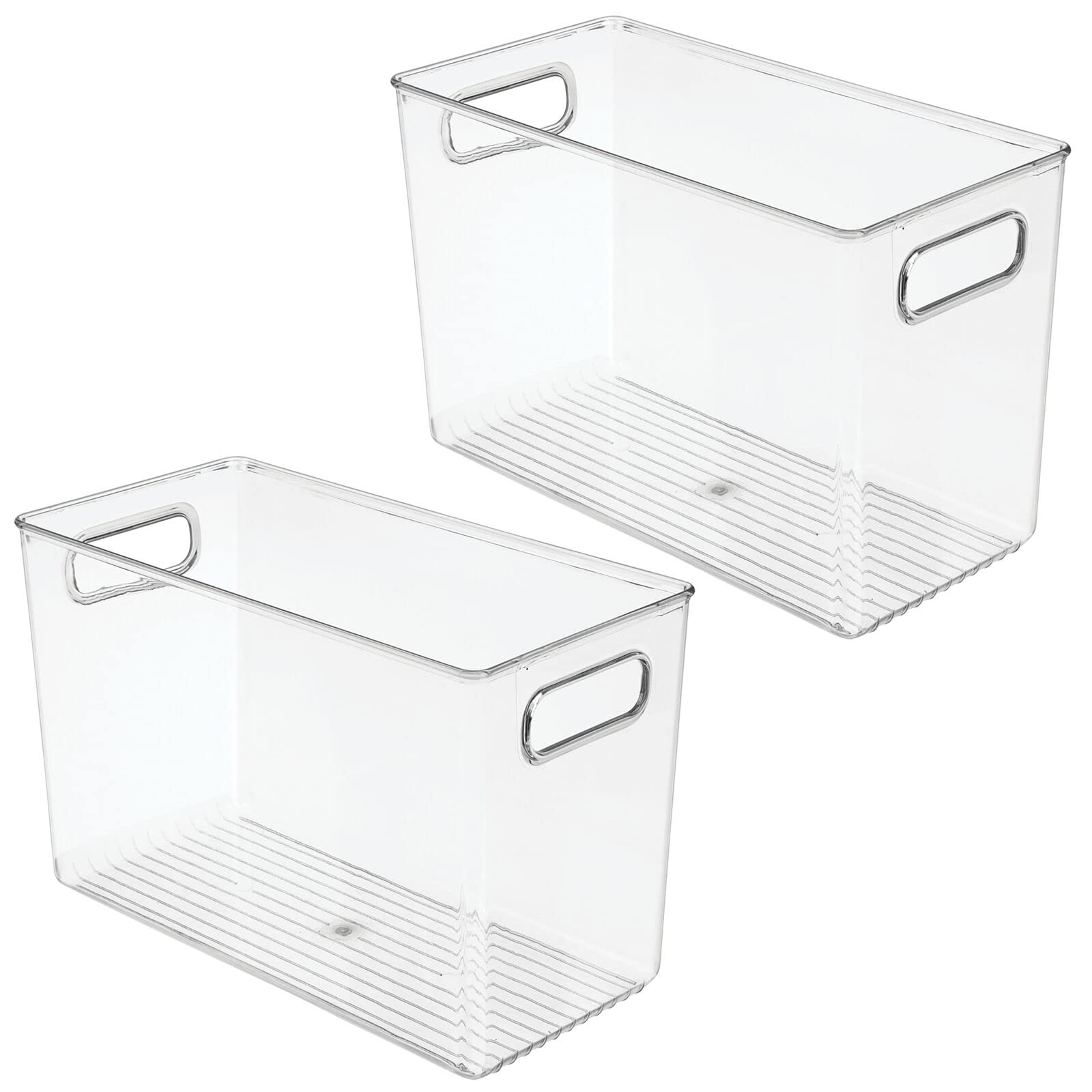 Clear 2 Pack Plastic Storage Box – Narrow Open-Top Organizers with Handle (UPC-T7A5) - Image 2