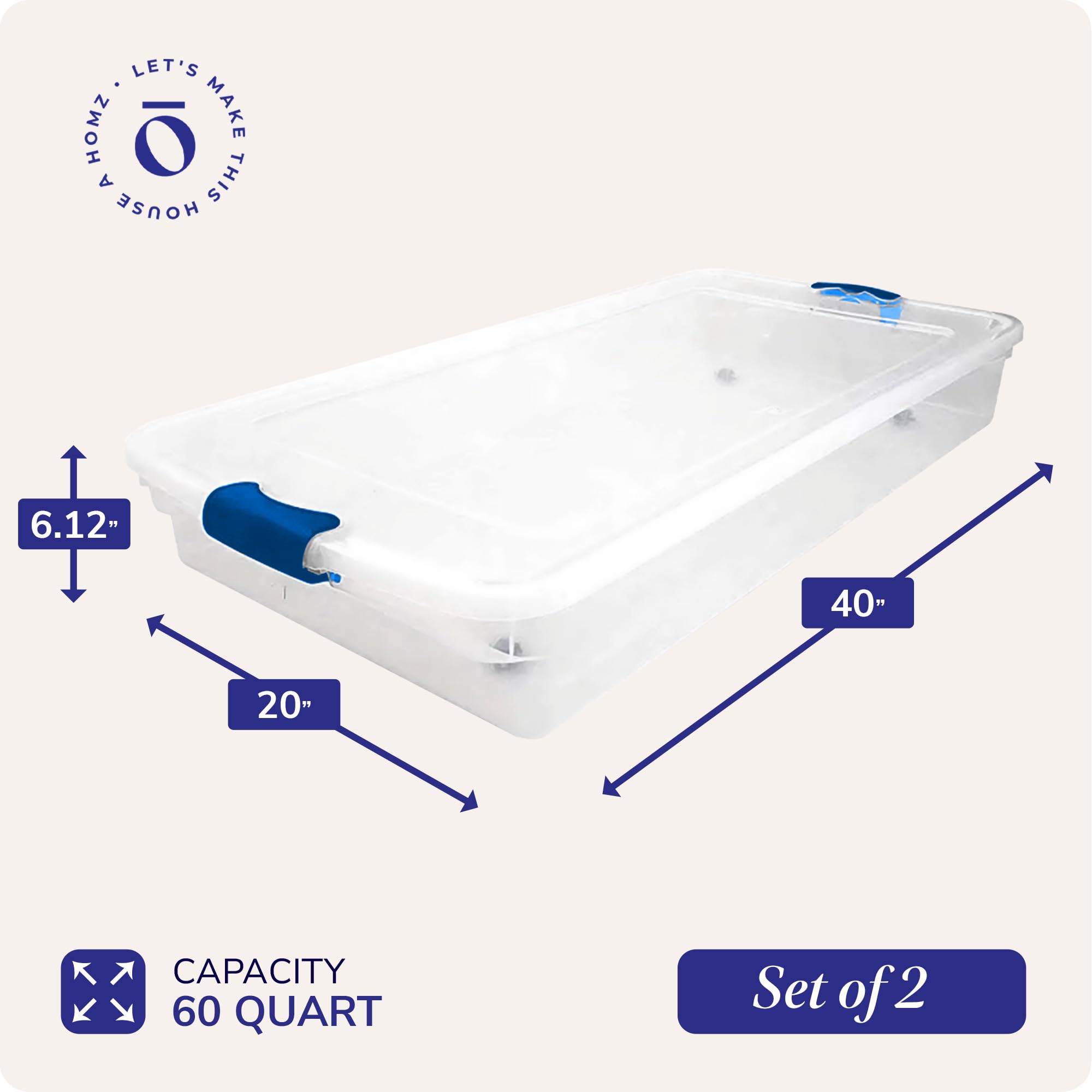 2-Pack Under Bed Clear Plastic Containers with Lids, 60 Quart, Blue Latch - Stackable (ASIN-2M92) - Image 7
