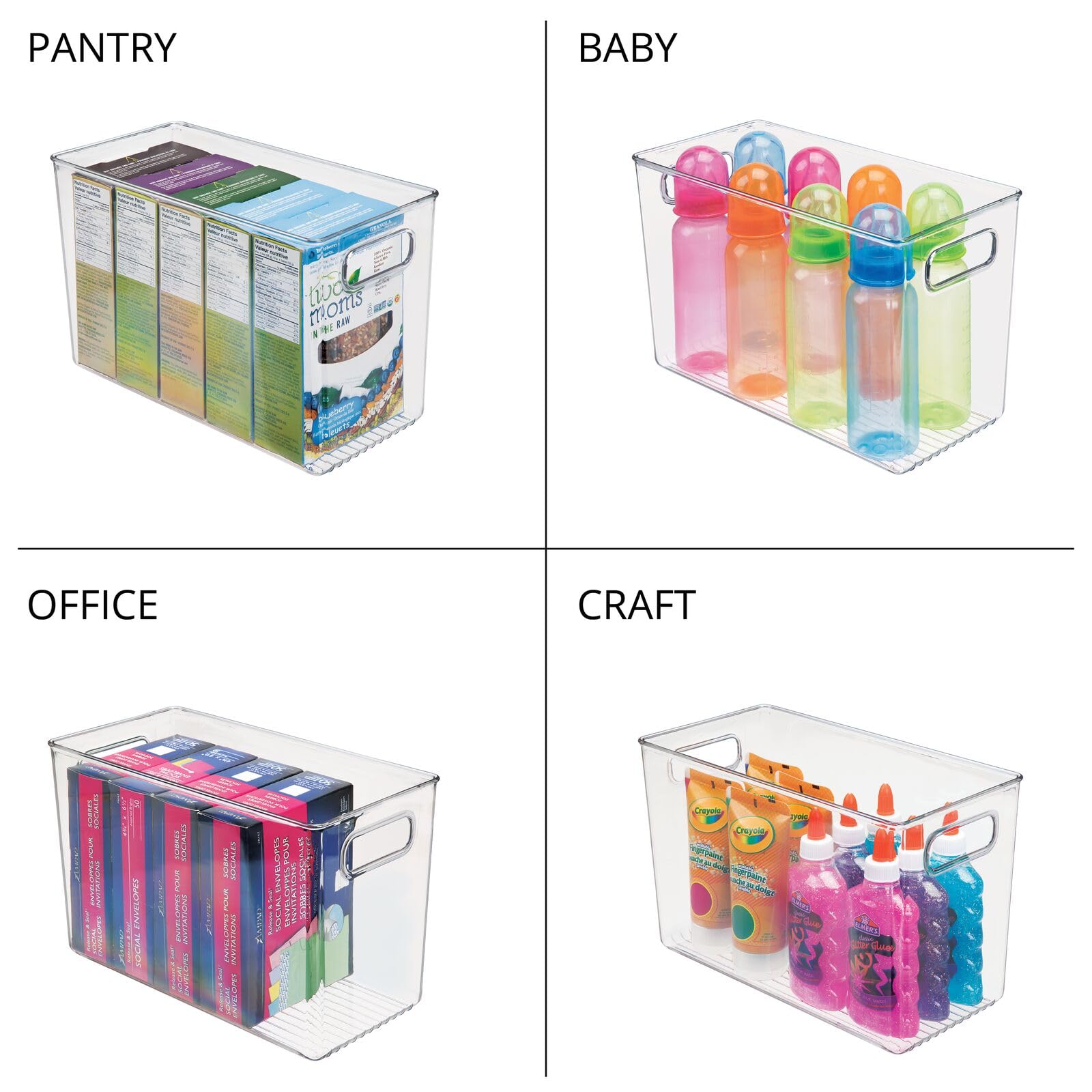 Clear 2 Pack Plastic Storage Box – Narrow Open-Top Organizers with Handle (UPC-T7A5) - Image 5
