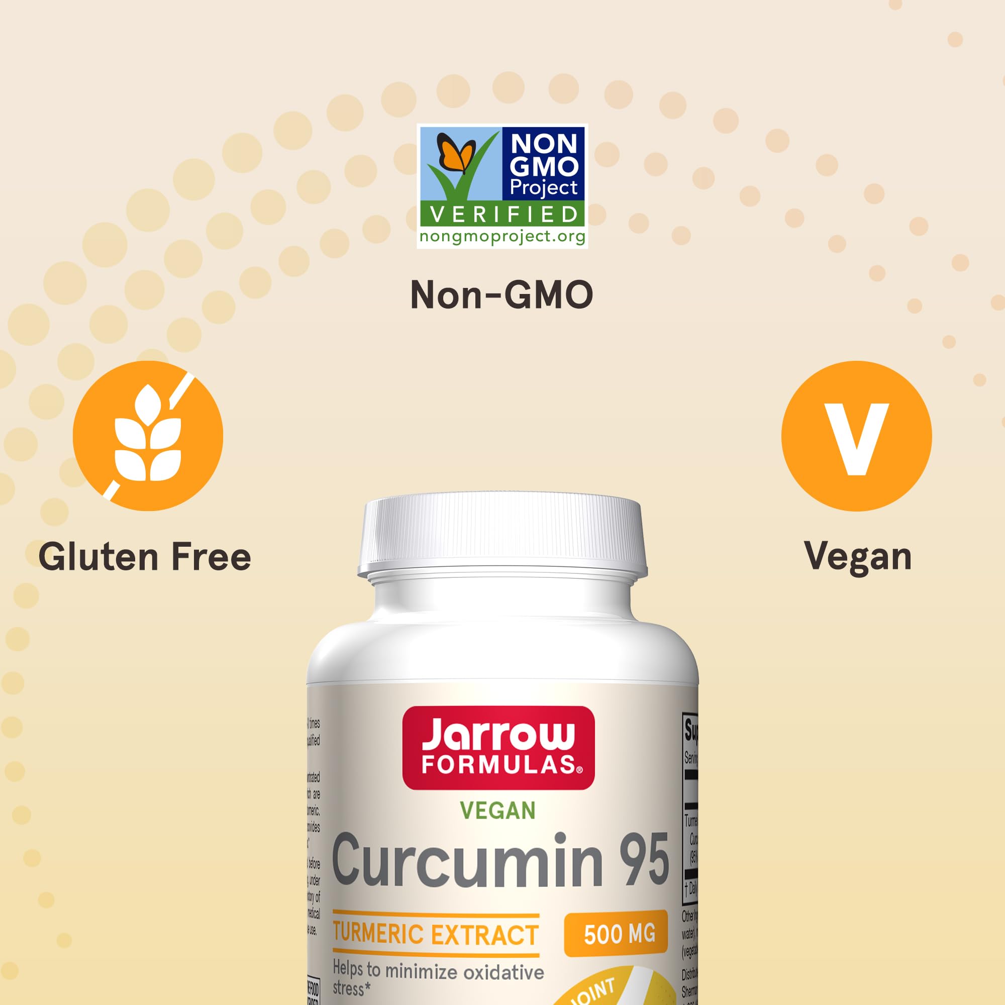 Jarrow Formulas Curcumin 95 Supplement - Turmeric Extract Supplement, 500 mg for Antioxidant & Joint Support, 60 Capsules (UPC-0047) - Image 7