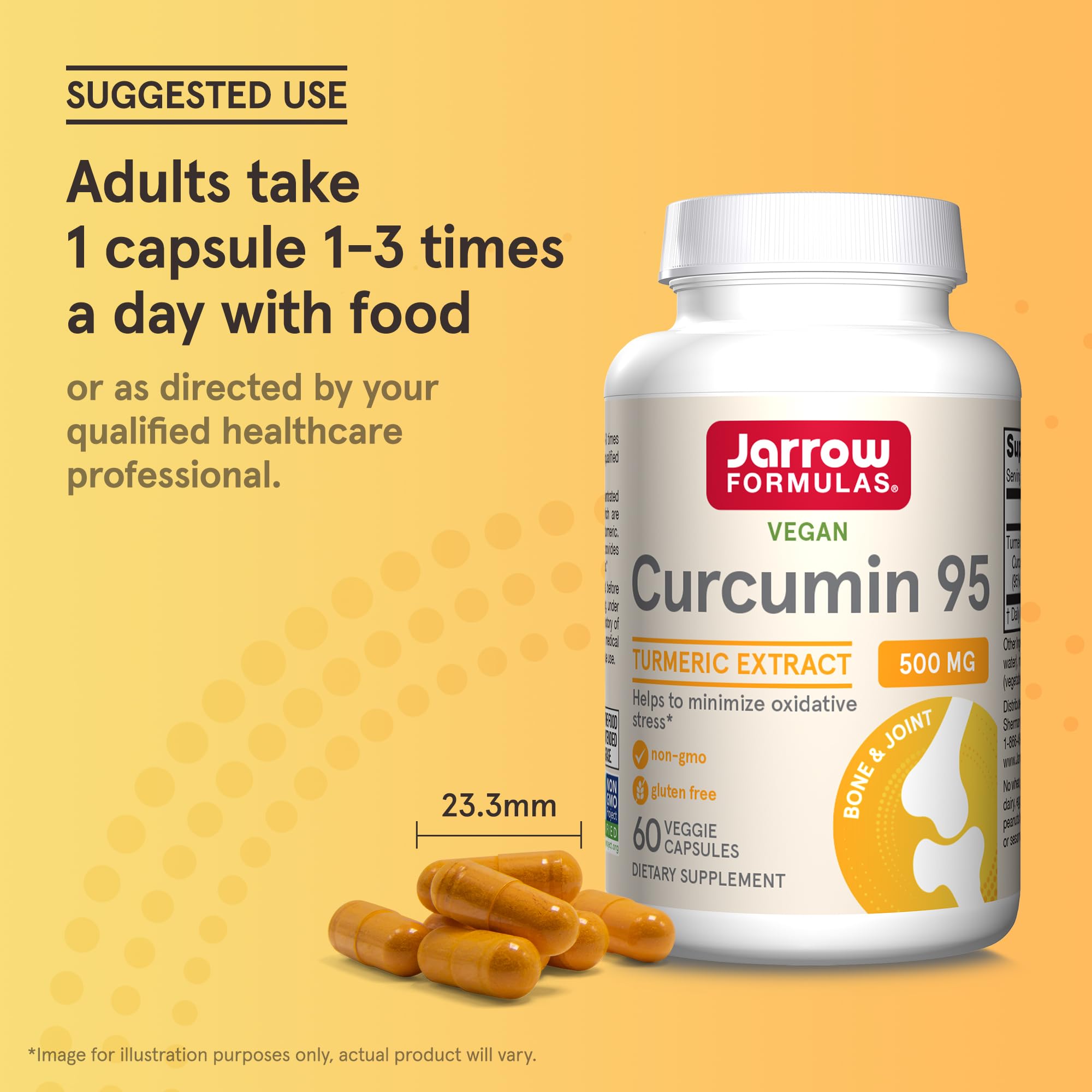 Jarrow Formulas Curcumin 95 Supplement - Turmeric Extract Supplement, 500 mg for Antioxidant & Joint Support, 60 Capsules (UPC-0047) - Image 5