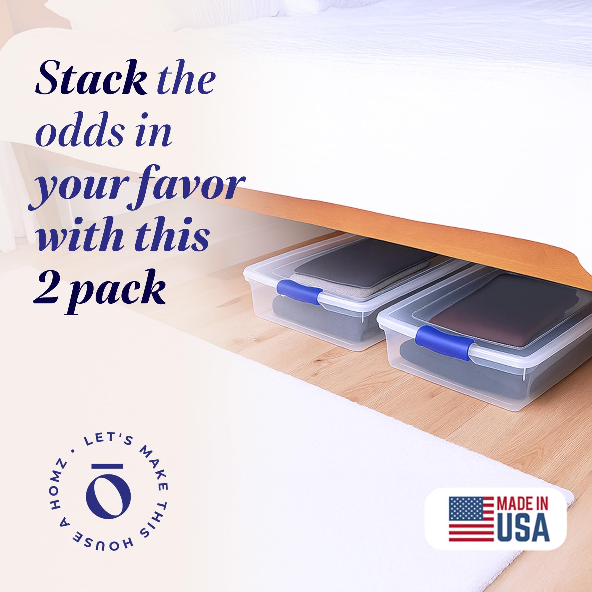 2-Pack Under Bed Clear Plastic Containers with Lids, 60 Quart, Blue Latch - Stackable (ASIN-2M92) - Image 9