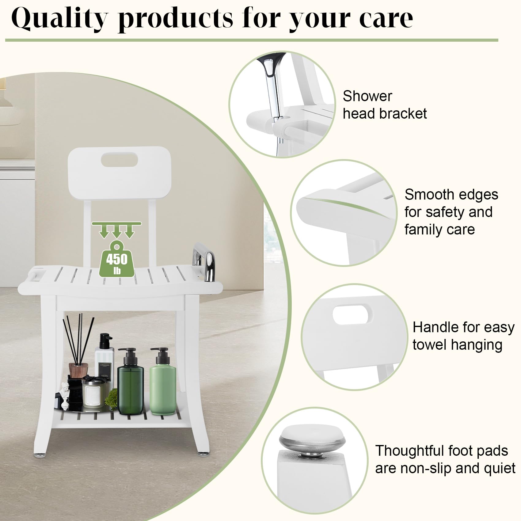 Teak Shower Bench Seat with Shelf | 18.7" Solid Wood, Waterproof, Storage, Heavy Duty (UPC-X9C3) - Image 5