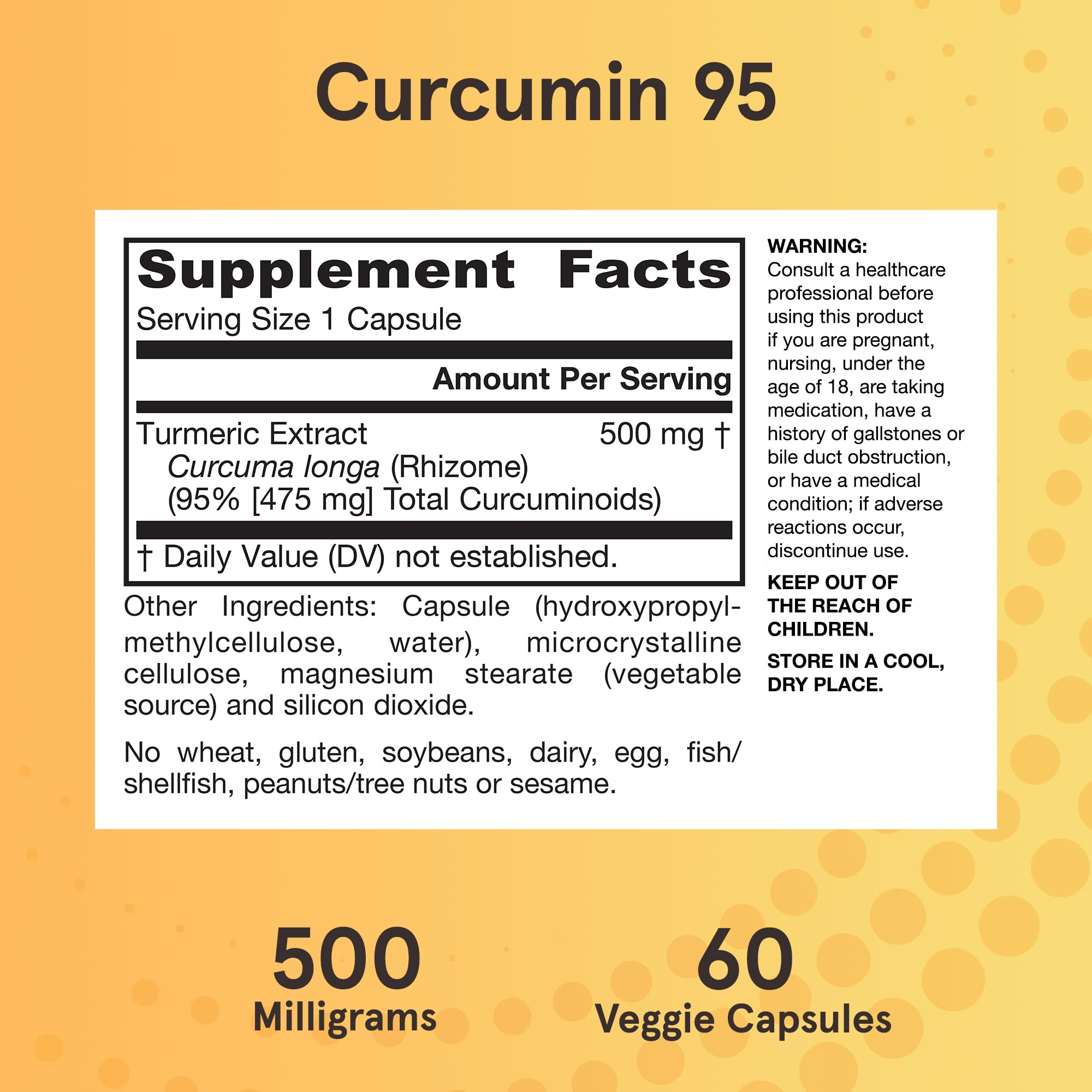 Jarrow Formulas Curcumin 95 Supplement - Turmeric Extract Supplement, 500 mg for Antioxidant & Joint Support, 60 Capsules (UPC-0047) - Image 6