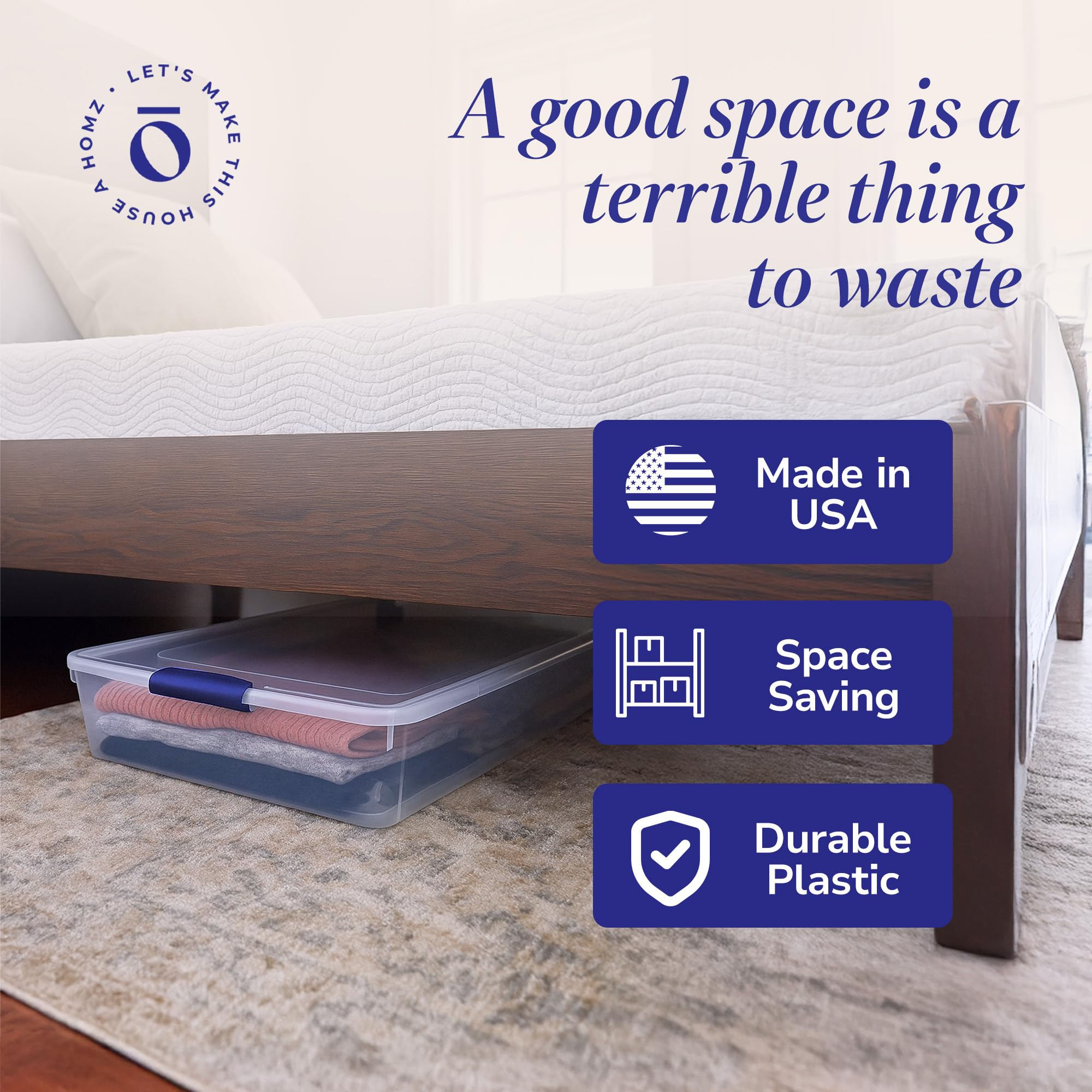 2-Pack Under Bed Clear Plastic Containers with Lids, 60 Quart, Blue Latch - Stackable (ASIN-2M92) - Image 6