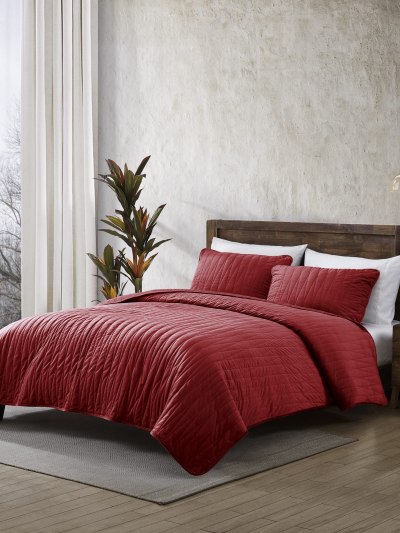 Brielle Home Premium Heavy Velvet Quilt Set with Cotton Backing, Full/Queen, Burgundy (UPC-5583)