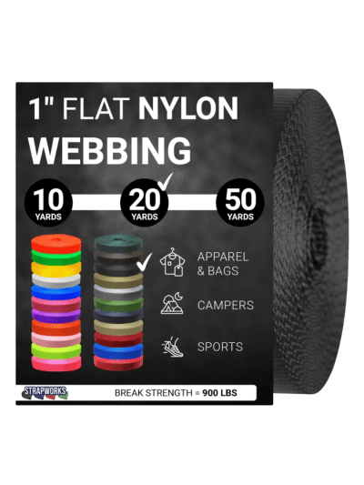 Strapworks 1" Heavy Duty Nylon Webbing Strap Roll, Yards, Black (UPC-1089)