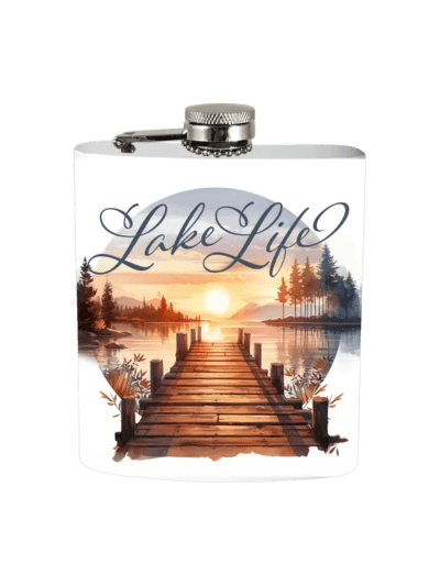 Lake Life Stainless Steel Hip Flask - 7oz - 4 3/4" Tall (UPC-5187)