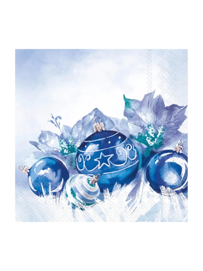Disposable Cocktail Napkins 3-Ply, 5" x 5", Blue Baubles, 20-Count (UPC-5866)