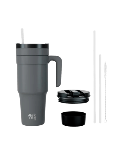 40 oz Tumbler with Handle, Leak-proof Lid and Straw - Vacuum Insulated Stainless Steel, Dark Grey (UPC-01DG)