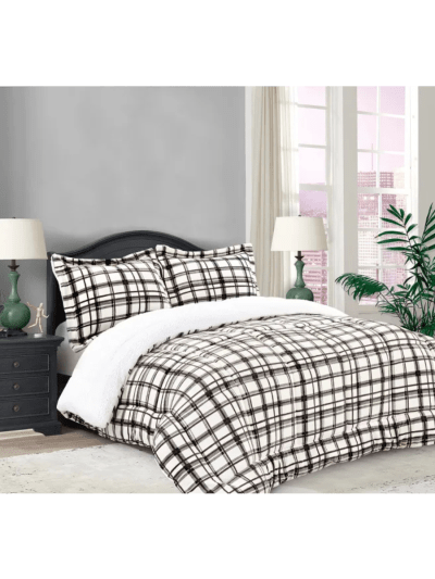 Elegant Comfort Soft Plush Sherpa Comforter- Lilith Plaid Collection, 2-Piece (UPC-8985)
