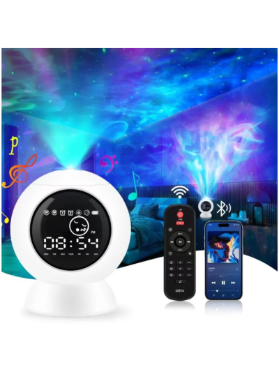 Alarm Clock Star Projector, Bluetooth Speaker, White Noise, Galaxy Lamp, Timer and Remote Control (UPC-RBW5)