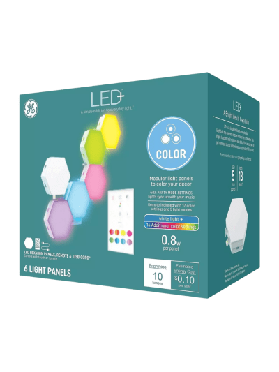 GE LED+ Color Changing Fixture LED Light Bulbs, Hex Panels, 0.8 Watts, 1 Pack (UPC-2746)