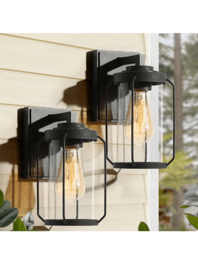 LALUZ Outdoor Porch Lights 2 Pack, Matte Black, Anti-rust, Clear Glass, 11” (UPC-W9R4)