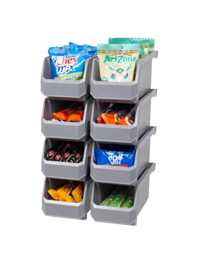 ReadySpace Plastic Stackable Organizing and Storage Containers, Medium (11" x 5" x 5.5"), 8-Pack, Grey (UPC-3718)