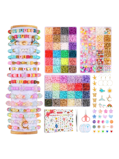 0525Pcs Clay Beads friendship Bracelet Making Kit, 48Colors Bead Set 925Pcs Charms Kit with Letter Beads (UPC-8L5T)