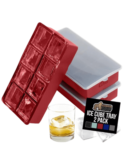 GORILLA GRIP Slow Melting Large Silicone Ice Cube Tray for Freezer, 2 Pack, 8 Giant Square Cubes (UPC-6360)