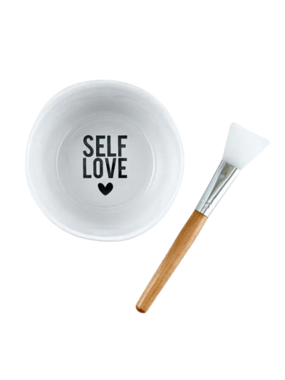 DIY Spa Facial Set - Gift Boxed Ceramic Bowl & Silicone Brush with Face Mask Recipe, 2-Piece, Self Love (UPC-5555)
