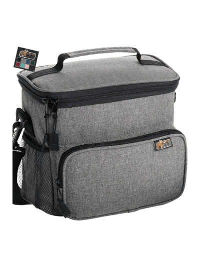GORILLA GRIP Reusable Insulated Lunch Box Bag, Leakproof, Multiple Compartments, Mesh Pockets, Adjustable Strap, 8L, 10x9, Light Gray (UPC-2683)