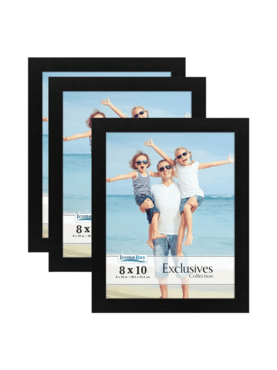 8x10 Picture Frames - Black, 3 Pack - Sturdy Wood Composite Photo Frames, Table Top or Wall Mount (UPC-5540)