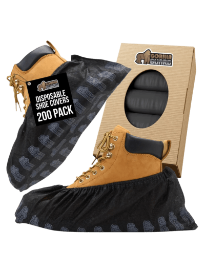 GORILLA GUARD Shoe Covers, Disposable, Pack of 200 (100 Pairs) Tear and Dust Resistant, Black (UPC-9476)