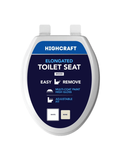 Elongated Molded Wood Toilet Seat, Adjustable Hinge, White (UPC-1018)