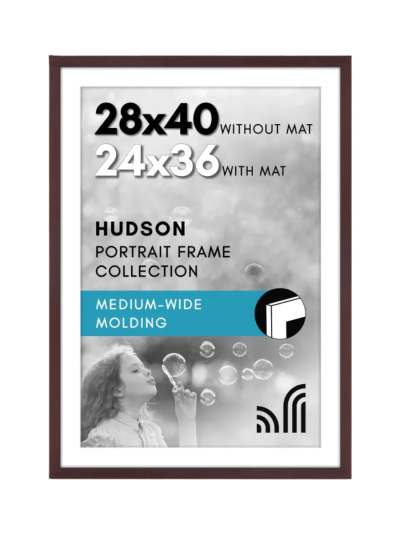 Wide Mahogany 28x40 Poster Frame with Polished Plexiglass - 24x36 Frame w/ Mat or 28x40 Photo w/o Mat (UPC-5133)