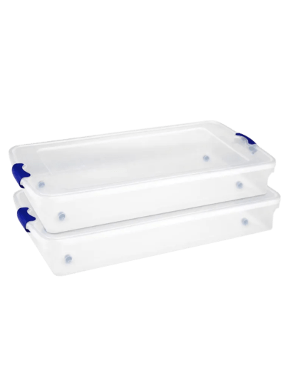 2-Pack Under Bed Clear Plastic Containers with Lids, 60 Quart, Blue Latch - Stackable (ASIN-2M92)