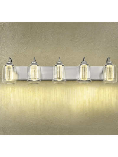 30W 5-Light LED Dimmable Wall Light with 5 Color Modes, Brushed Nickel with Crystal Bubble and Clear Glass (ASIN-D43J)