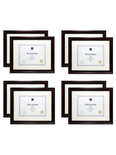 Document Frame - 8-Pack, 11" x 14", Matted For 8.5" x 11", Dark Brown with Gold Beading (UPC-7148)