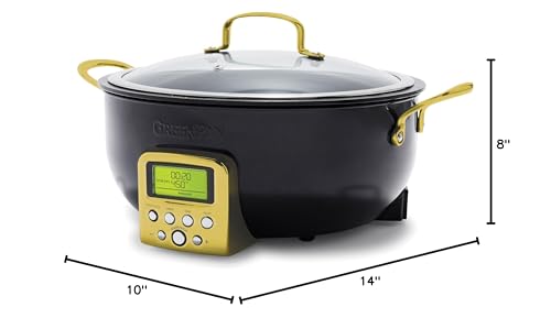 GreenPan Elite Essential Smart Electric 6QT Skillet Pot - Presets to Sear, Sauté, Stir-Fry, and Cook Rice - Healthy Ceramic Nonstick and Dishwasher Safe Parts - Gold (UPC-8477) - Image 2