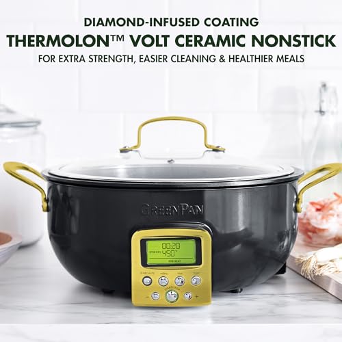 GreenPan Elite Essential Smart Electric 6QT Skillet Pot - Presets to Sear, Sauté, Stir-Fry, and Cook Rice - Healthy Ceramic Nonstick and Dishwasher Safe Parts - Gold (UPC-8477) - Image 10