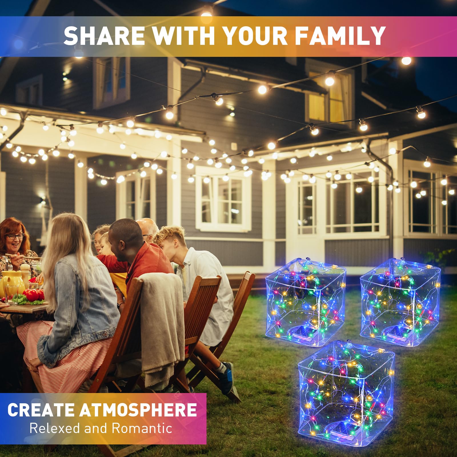 4 Pcs Solar Floating Inflatable Square LED Pool Lights, IP68 Waterproof ...