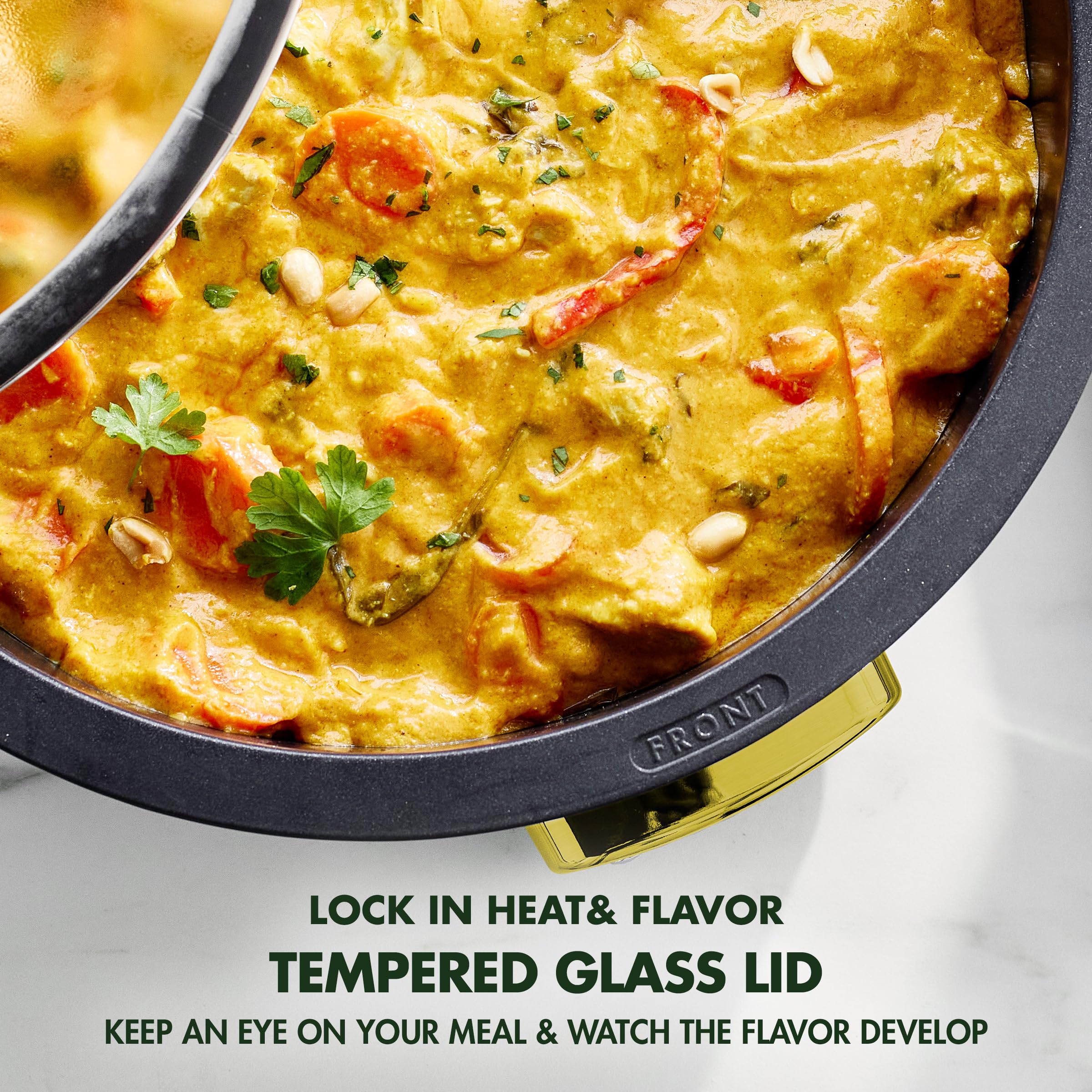 GreenPan Elite Essential Smart Electric 6QT Skillet Pot - Presets to Sear, Sauté, Stir-Fry, and Cook Rice - Healthy Ceramic Nonstick and Dishwasher Safe Parts - Gold (UPC-8477) - Image 5