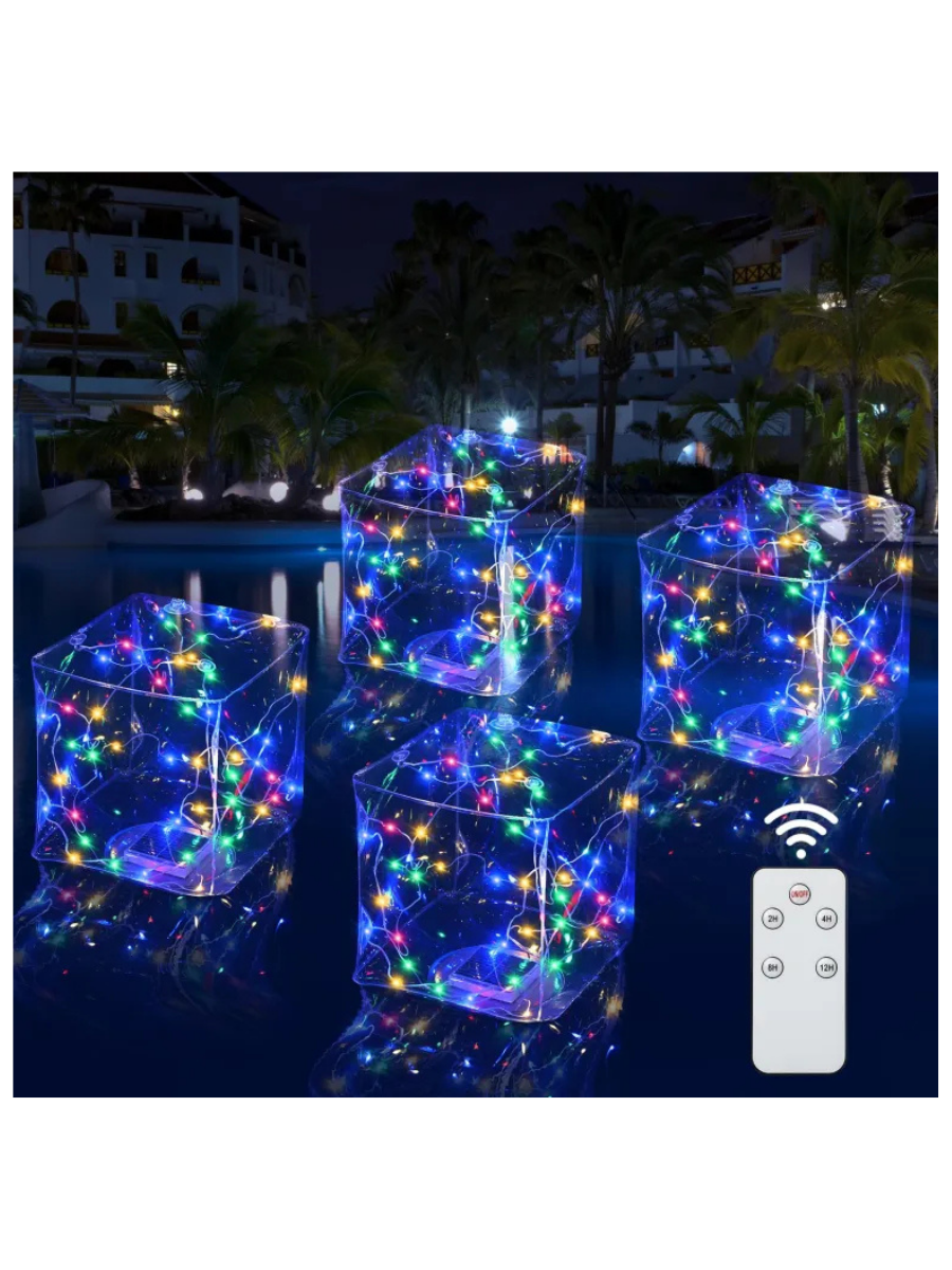 4 Pcs Solar Floating Inflatable Square LED Pool Lights, IP68 Waterproof ...