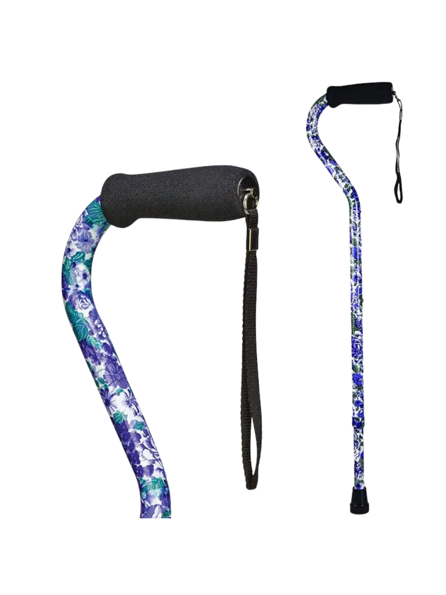 Briggs Offset Foam Grip, Offset Cane, Purple Flowers (UPC-0075)