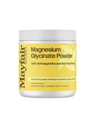 Mayfair Naturals Magnesium Glycinate Powder Supplement, with Ashwagandha and Irish Sea Moss, Supports Bone Strength & Muscle Relaxation, 30 Servings (UPC-6560)