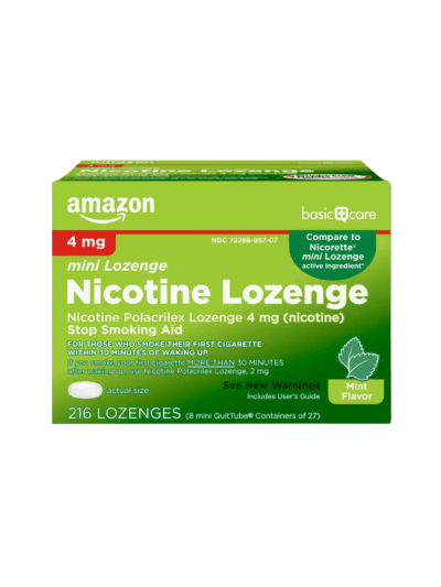 Amazon Basic Care Nicotine Polacrilex Mini Lozenge, 4 mg (Nicotine), Stop Smoking Aid, Mint Flavor, 216 Count, 8 Pack of 27 (UPC-9022/9023)