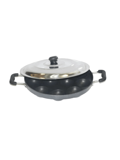 Tabakh AppamPatra Paniyaram Non Stick Appam Pan with Stainless Steel Lid, 9.5" (UPC-6125)