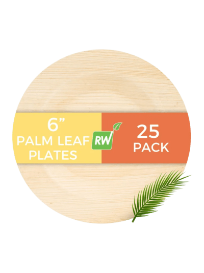 Restaurantware Indo 6" x 6" x 1.3" Round Palm Plates, 25 Microwavable Palm Leaf Deep Plates - Freezable, Sustainable, Oven-Ready, For Hot & Cold Foods (UPC-1099)