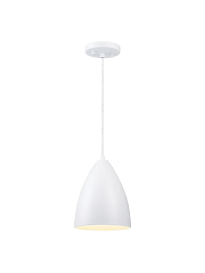 Aspen Creative, Adjustable 1 Light Indoor Pendant, Metal Matte White with White Inside, 7" W x 9" H (UPC-8978)