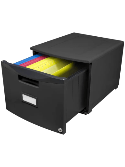 Storex Plastic 1-Drawer Mobile File Cabinet, Letter/Legal, Black (UPC-2655)